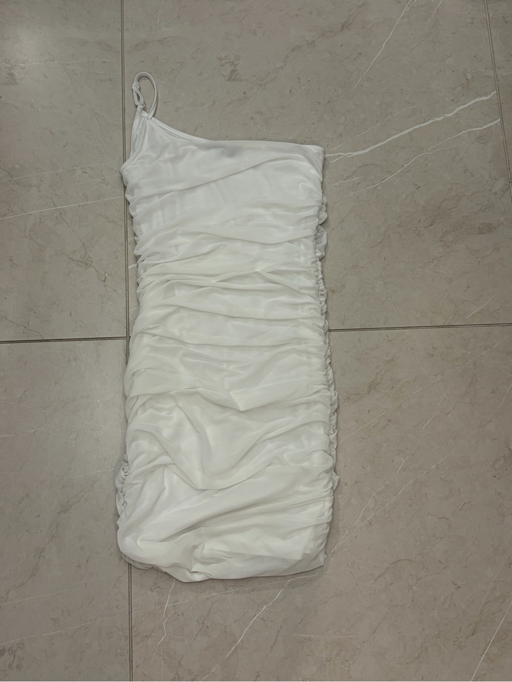 One-Shoulder White Ruched Bodycon Dress Size XS